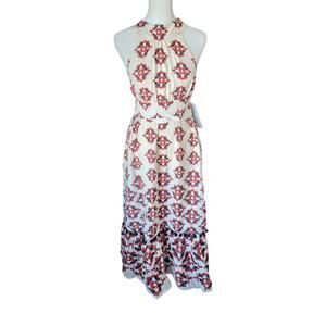 NWT Reunited Clothing Halter Maxi Dress Small Abstract Geometric Tie Back